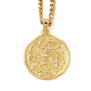 Brass Clear Cubic Zirconia Curb Chain Constellation Pendant Medal Necklaces for Women,  Real 18K Gold Plated, Pisces, 17.52~17.72 inch(44.5~45cm), pendant: 23.5x21.5x2mm(NJEW-U010-01G-08)