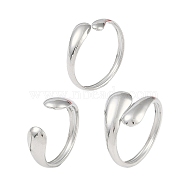 Non-Tarnish 304 Stainless Steel Teardrop Open Cuff Rings for Women, Stainless Steel Color, Inner Diameter: 18~19.5mm, 3pcs/set(RJEW-C095-06P)