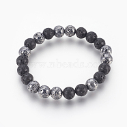 Natural Lava Rock Beaded Stretch Bracelet, with Electroplated Lava Rock Beads, Round, Gunmetal Plated, 2-1/8 inch(5.3cm)(BJEW-P233-A01)
