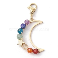 Chakra Natural Gemstone Wire Wrapped Moon Pendant Decorations, Lobster Clasp Charm for Bag Ornaments, Golden, 37.5mm(HJEW-TA00241)