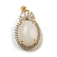 Brass Micro Pave Clear Cubic Zirconia Pendants, with Glass, Oval, Old Lace, 32.5x20x10.5mm, Hole: 5.4x2.8mm(KK-P263-20A-KCG)