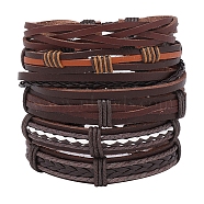 6Pcs 6 Style Adjustable Braided Imitation Leather Cord Bracelet Set, Waxed Cord & Hemp Cord Stackable Bracelets for Men, Coconut Brown, Inner Diameter: 2~3-1/8 inch(5~7.8cm), 1Pc/style(BJEW-F458-09)
