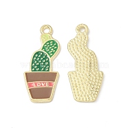 Alloy Enamel Pendants, Cactus with Word Love Charm, Golden, Camel, 27x11x1.3mm, Hole: 1.8mm(ENAM-G212-14G-01)