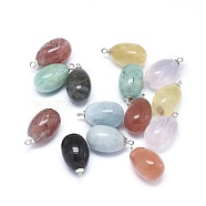 Natural Mixed Gemstone Pendants, with 925 Sterling Silver Findings, Oval, Platinum, 16.5~18x9~9.5mm, Hole: 1.2mm(G-L516-30)