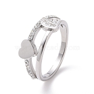 Crystal Rhinestone Heart Finger Ring, 304 Stainless Steel Jewelry for Women, Stainless Steel Color, US Size 7(17.3mm)(RJEW-D120-03B-P)