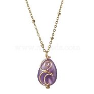 Natural Amethyst with Brass Pendant Necklaces, Teardrop, 18.11 inch(46cm)(NJEW-JN04679-02)