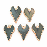 Natural Agate Pendants, with Light Gold Plated Iron Findings, Dyed & Heated, Heart, Cadet Blue, 27.5~31x20~21x5~6.5mm, Hole: 2mm(G-N326-122E)