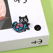 Love Cat Flower Grass Alloy Enamel Pin Badge, Cute Cartoon Brooch, Clothes Decorations Bag Accessories, Dodger Blue, 30x26mm(PW-WG22777-03)