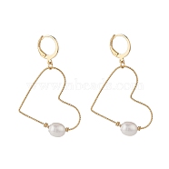Large Heart Wire Dangle Hoop Earring, Pearl Beaded Drop Earrings for Women, Golden, Seashell Color, 49mm, Pin: 0.85mm(EJEW-JE04724-04)