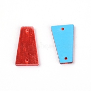 Sew on Rhinestone, Acrylic Mirror, Two Holes, Garments Accessories, Trapezoid, Red, 23x12x1.5mm, Hole: 1.2mm, 50pcs/bag(FIND-WH0076-17B)