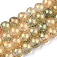 Baking Painted Crackle Glass Bead Strands, with Gold Powder, Round, Dark Khaki, 8mm, Hole: 1.2mm, about 103pcs/strand, 30.08~30.7''(76.4~78cm)(X-DGLA-R053-03G)