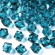 Transparent Acrylic Beads, Faceted, Cube, Teal, 8x8x7.5mm, Hole: 1.4mm, about 1730pcs/500g(TACR-Q259-8mm-V18)