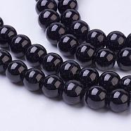 Painted Glass Bead Strands, Baking Paint, Round, Black, 8mm, Hole: 1.3~1.6mm, about 100pcs/strand, 31.4 inch(DGLA-S071-8mm-90)