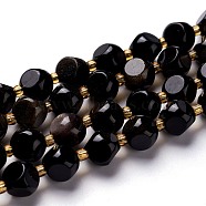 Natural Golden Sheen Obsidian Beads Strands, with Seed Beads, Six Sided Celestial Dice, 8~8.5x8~8.5x8~8.5mm, Hole: 0.5mm, about 40pcs/strand, 16.14''(41cm)(G-M367-01B)