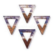 Transparent Resin & Walnut Wood Pendants, Hollow Triangle Charms, Slate Blue, 27.5x24x3.5mm, Hole: 1.8mm(RESI-ZX017-42)