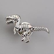 Alloy Brooches, with Brass Butterfly Clutches, Dinosaur, Cadmium Free & Nickel Free & Lead Free, Platinum, 16.5x34mm, Pin: 1mm(JEWB-S011-137P-NR)