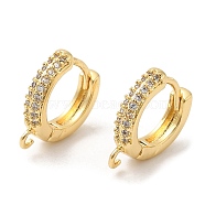 Brass Micro Pave Cubic Zirconia Hoop Earrings Findings, Ear Wire with Loops, Golden, 14x12.5x2.5mm, hole: 1.4mm, Pin: 1mm(EJEW-Q769-12G)