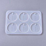 Silicone Molds, Pendant Resin Casting Molds, For UV Resin, Epoxy Resin Jewelry Making, Flat Round with Key, White, 225x154x10mm, Hole: 6mm(X-DIY-F041-10C)