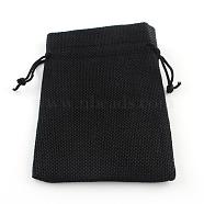 Polyester Imitation Burlap Packing Pouches Drawstring Bags, for Christmas, Wedding Party and DIY Craft Packing, Black, 18x13cm(ABAG-R005-18x13-09)