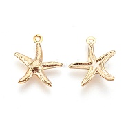 304 Stainless Steel Pendants, Starfish/Sea Stars, Real 24K Gold Plated, 17.5x15.5x2mm, Hole: 1mm(X-STAS-F180-04G)