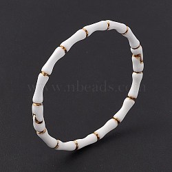 White Enamel Bamboo Hinged Bangle, Ion Plating(IP) 304 Stainless Steel Jewelry for Women, White, Inner Diameter: 2-1/4 inch(5.6cm)x1-7/8 inch(4.9cm)(BJEW-L678-08G)