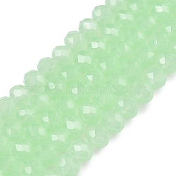 Glass Beads Strands, Imitation Jade, Faceted, Rondelle, Pale Green, 4x3mm, Hole: 0.4mm, about 113~115pcs/strand, 41~41.5cm(EGLA-A044-J4mm-D01)