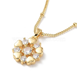 Heart Flower Brass Micro Pave Cubic Zirconia Pendant Necklaces for Women, Light Gold, 17.32 inch(440mm)(NJEW-A015-10KCG)