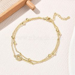 Brass Micro Pave Clear Cubic Zirconia Key Link 2-Strand Bracelets, Long-Lasting Plated, Rack Plating, Lead Free & Cadmium Free, Real 18K Gold Plated, 6.69 inch(17cm)(KK-CBA6980-20G)