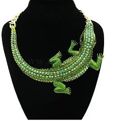 Halloween Crocodile Zinc Alloy Olivine Rhinestone Bib Necklaces for Women, Golden, 13.78 inch(35cm)(FS-WGFFF11-01)