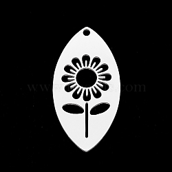 201 Stainless Steel Pendants, Laser Cut, Hollow, Horse Eye with Flower, Stainless Steel Color, 30.5x15.5x1mm, Hole: 1.6mm(STAS-T056-LA300-1)