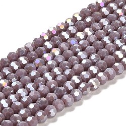 Opaque Glass Beads Stands, AB Color, Faceted(32 Facets), Round, Rosy Brown, 4.5x4mm, Hole: 1mm, about 94~95pcs/strand, 13.90~14.02 inch(35.3~35.6cm)(EGLA-A035-P4mm-B11)