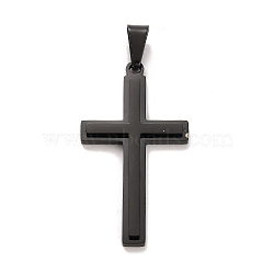 304 Stainless Steel Pendants, Religion, Cross Charm, Black, 43.5x24x3.5mm, Hole: 9x4.8mm(STAS-Z080-08EB)