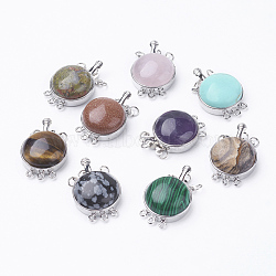 Natural/Synthetic Mixed Stone Box Clasps, with Brass Finding, Flat Round, Platinum, 26.5x17.5x8~9mm, Hole: 1mm(G-E427-P)