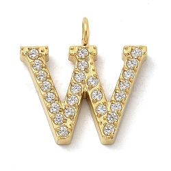 Ion Plating(IP) 304 Stainless Steel Micro Pave Cubic Zirconia Pendants, Golden, Letter A~Z Charms, Letter W, 12.5x12.5x2mm, Hole: 2mm(STAS-Z107-03G-22)