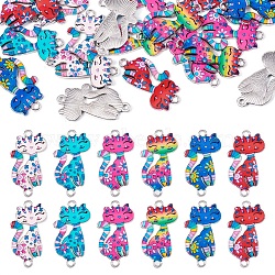 24pcs 6 Colors Printed Alloy Kitten Connector Charms, Cartoon Cat Links, Platinum, with Enamel, Mixed Color, 29.5x16.5x2mm, Hole: 1.8mm, 4pcs/color(ENAM-TA0001-44)