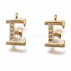 Brass Micro Pave Clear Cubic Zirconia Charms, Cadmium Free & Lead Free, Long-Lasting Plated, Alphabet, Letter.E, 11x6.5x3mm, Hole: 1.4mm(ZIRC-B002-39G-E)