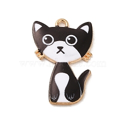 Alloy Enamel Pendants, Light Gold, Cat Charm, Black, 26x17x1.5mm, Hole: 1.6mm(ENAM-S131-01D)