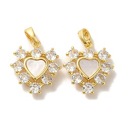 Brass Micro Pave Cubic Zirconia Pendants, with Shell, Heart, Real 18K Gold Plated, 17x16x5mm, Hole: 5x3mm(KK-H461-03G)