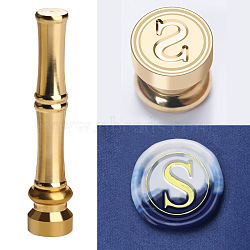 Golden Tone Brass Wax Seal Stamp Head with Bamboo Stick Shaped Handle, for Greeting Card Making, Letter S, 74.5x15mm(STAM-K001-05G-S)