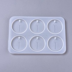 Silicone Molds, Pendant Resin Casting Molds, For UV Resin, Epoxy Resin Jewelry Making, Flat Round with Key, White, 225x154x10mm, Hole: 6mm(X-DIY-F041-10C)