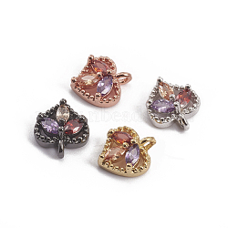 Brass Micro Pave Cubic Zirconia Charms, Heart, Colorful, Mixed Color, 9.5x8.5x3.5mm, Hole: 1.4mm(ZIRC-L091-048)