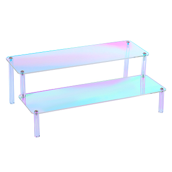 2-Tier Acrylic Organizer Display Riser Rack, Minifigure Display Holder for Doll, Toys, Cosmetic, Collectibles Showing, Colorful, Finish Product: 29.5x19.6x10.3cm