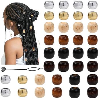 Plastic Topsy Tail Hair Styling Braiding Tool, with Wood Beads and UV Plating ABS Plastic Beads, Mixed Color, 200x24.5x2mm