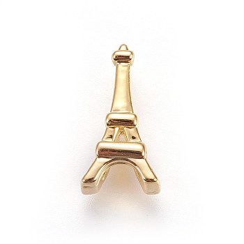 Brass Slide Charms, Eiffel Tower, Golden, 13x7x5mm, Hole: 2x10mm