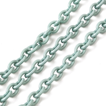 Spray Painted 304 Stainless Steel Cable Chains, with Spool, Unwelded, Aqua, 4x3x0.7mm