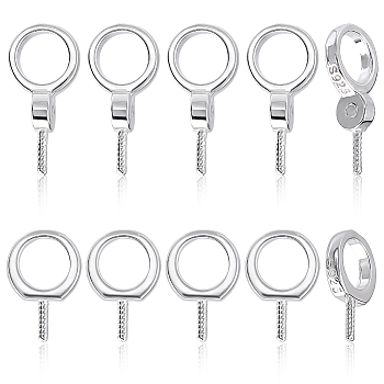 10Pcs 2 Styles 925 Sterling Silver Screw Eye Peg Bails, Ring, Silver, 9~12x6x1~3mm, Hole: 4mm, Pin: 0.6~0.7mm, 5pcs/style