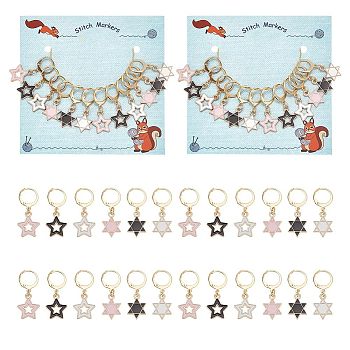 Alloy Enamel Star Pendant Locking Stitch Markers, 304 Stainless Steel Leverback Earring Stitch Marker, Mixed Color, 3.2~3.3cm, 6 style, 2pcs/style, 12pcs/set