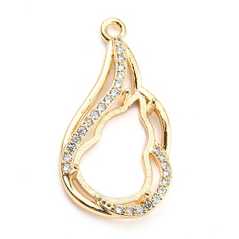 Brass Micro Pave Clear Cubic Zirconia Pendant Cabochon Settings, Open Back Settings, Real 14K Gold Plated, Gourd, Tray: 14x10.5mm, 25x13.5x5mm, Hole: 1.6mm