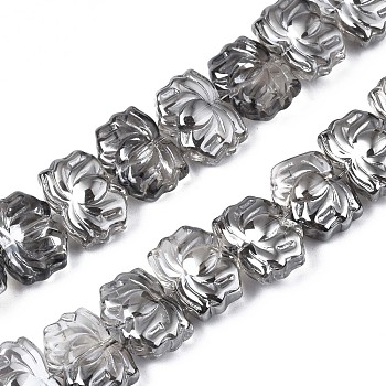 Electroplate Glass Beads Strand, Pearl Luster Plated, Lotus Flower, Gray, 10.5x14x6~7mm, Hole: 1mm, about 65pcs/strand, 24.02 inch~ 24.41 inch(61~62cm)