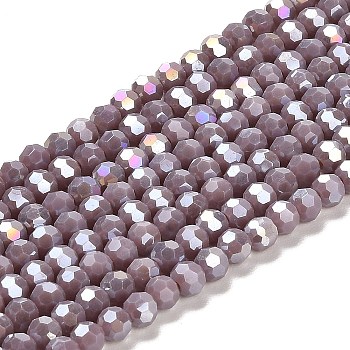 Opaque Glass Beads Stands, AB Color, Faceted(32 Facets), Round, Rosy Brown, 4.5x4mm, Hole: 1mm, about 94~95pcs/strand, 13.90~14.02 inch(35.3~35.6cm)